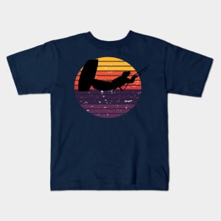 Kiter Action Freestyle Artistic Black Vector Retro Sunset Kids T-Shirt